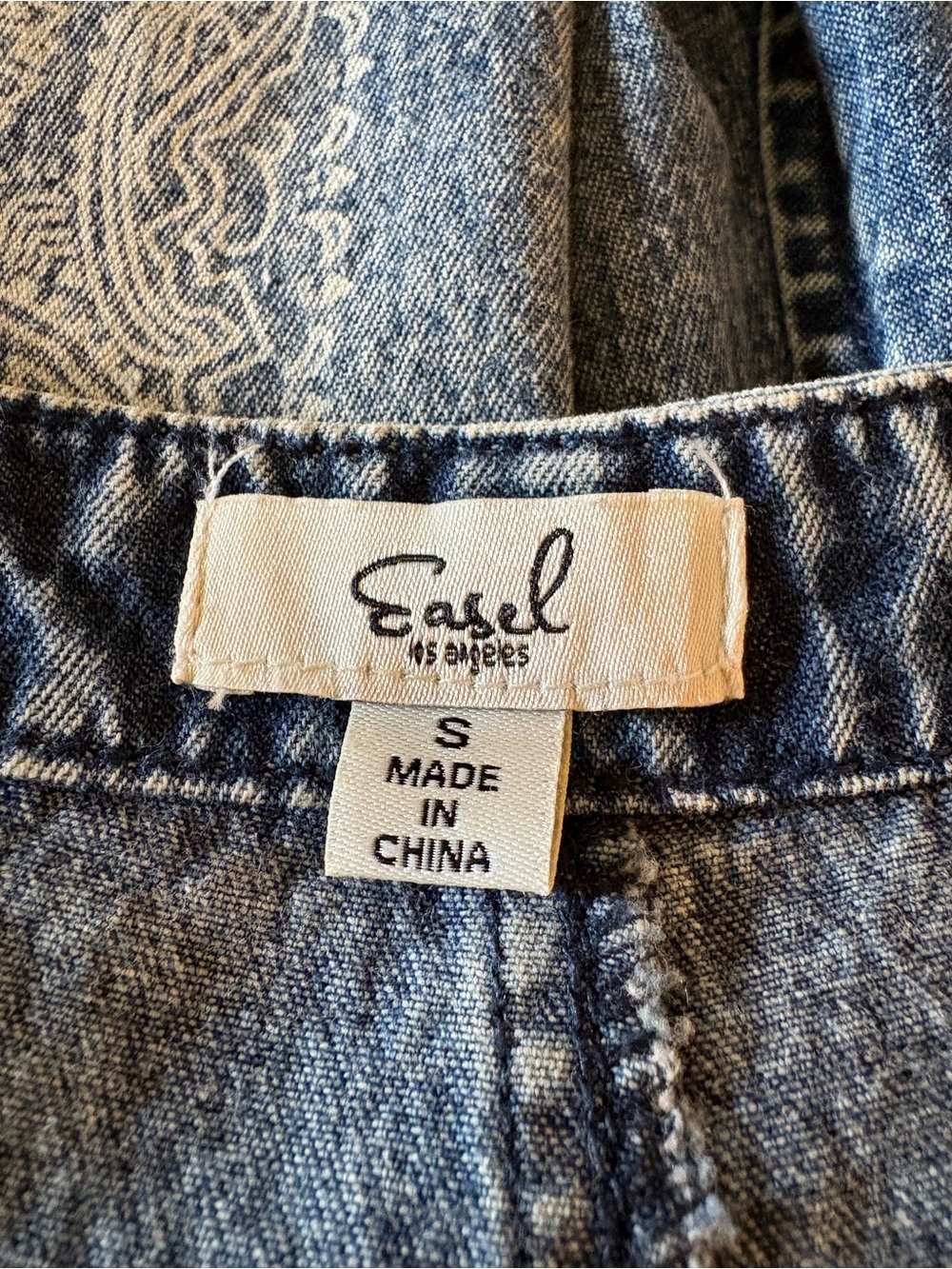 Easel Denim Bandana Patch Wide-Leg Overalls - Blue - Picture 10 of 14